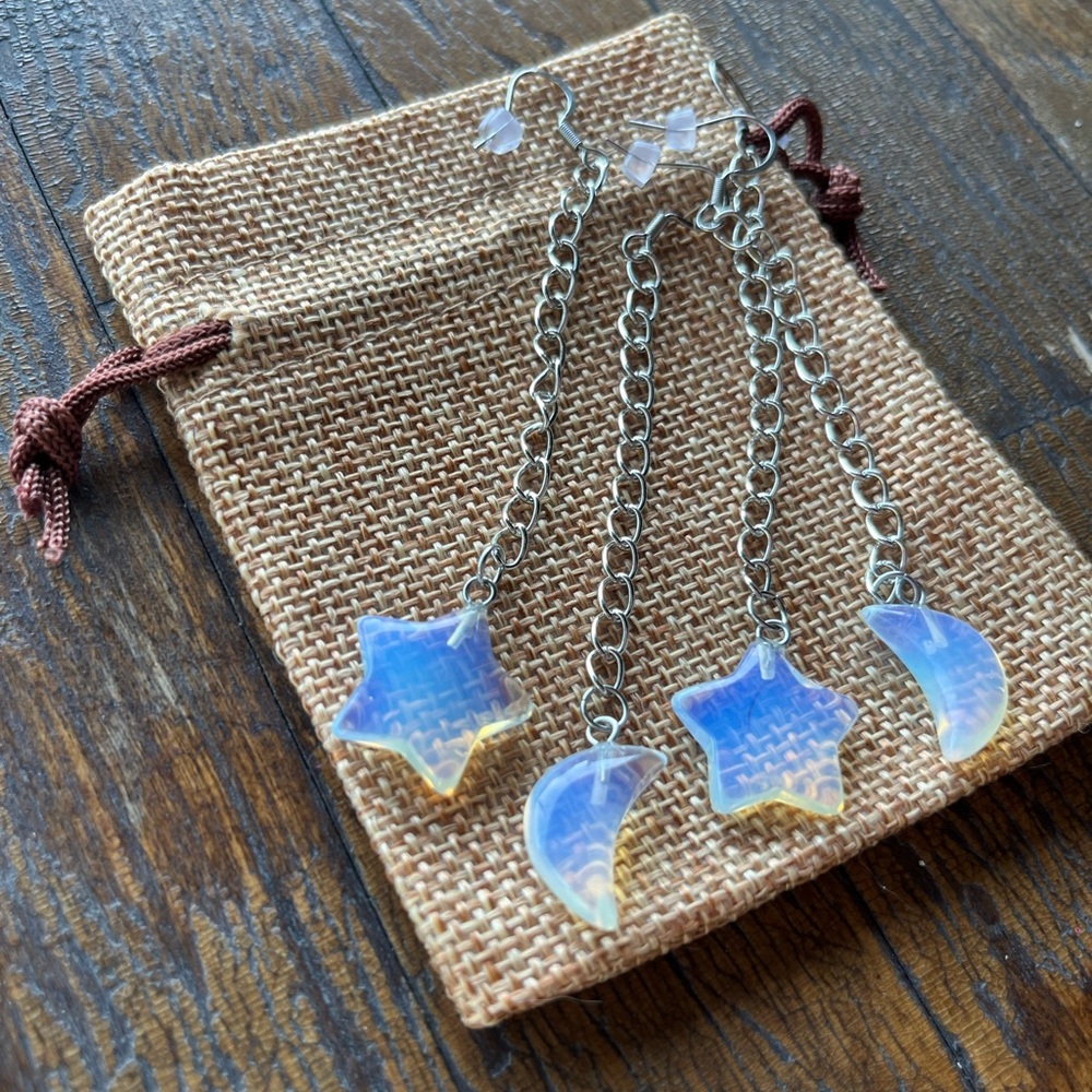 Opalite Moon Earrings Opalite Dangle Earrings Opalite Star Earrings